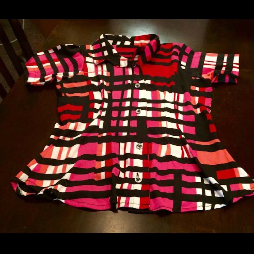 Black White & Pink Striped Blouse